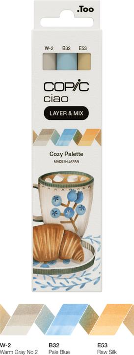 Produktbild Copic CIAO - Marker (Cozy Palette. B-32 Pale Blue, E-53 Raw Silk, W-2 Warm Gra, 6 mm, 3 x)