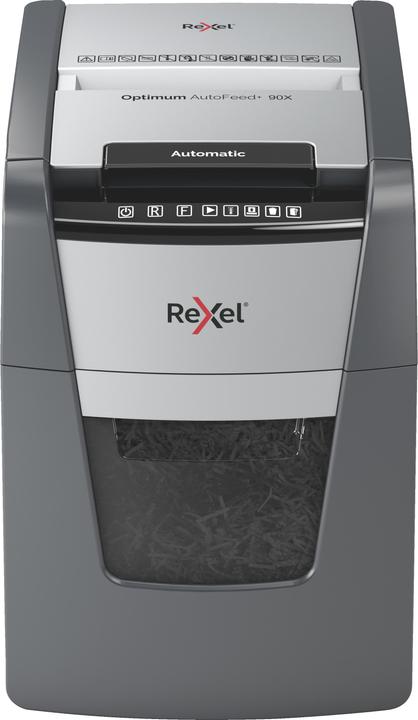 Actual product image Rexel Optimum AutoFeed+ 90X Shredder Particle cut 4 x 28 mm 34 l Number of sheets (max.): 90 Safe (Particle cut)