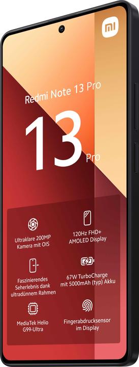 Productafbeelding Xiaomi Redmi Note 13 Pro 8+256 Middernacht Zwart (256 GB, Middernachtelijk zwart, 6.67", Dubbele SIM, 200 Mpx, 4G)