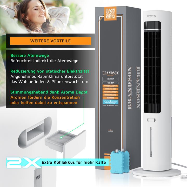 Image du produit Brandson Mobiler Luftkühler, Luftbefeuchter, Verdunstungskühler, 3 Modi, Timer, Lüfter, Klimagerät 55W