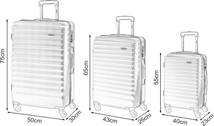 Immagine prodotto Pro-Tec Reisekoffer Pona 3er Set Hellgrau (100 l, Bagaglio a mano (fino a 50 litri), M (50 - 90l), L (90 - 115l))
