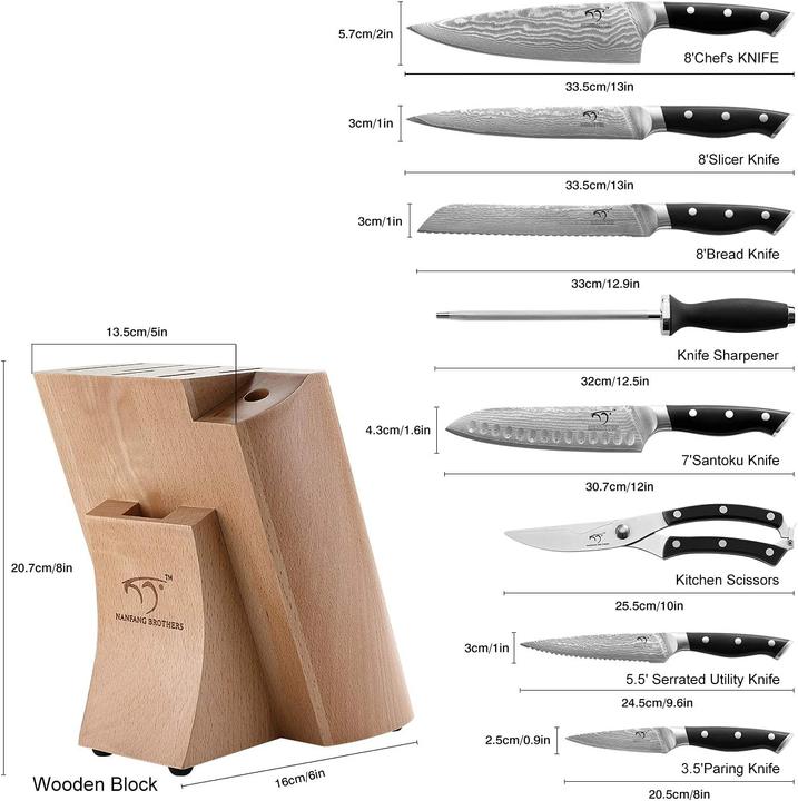 Actual product image Nanfang Brothers Damascus knife set