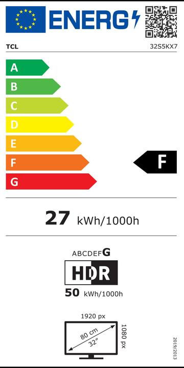 Energy Label TCL 32S5K (32", QLED, Full HD, 2025)