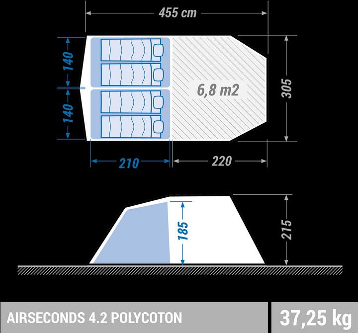 Immagine prodotto Quechua AirSeconds 4.2 Polycoton (Tenda a tunnel, 37.25 kg, 4 persone)