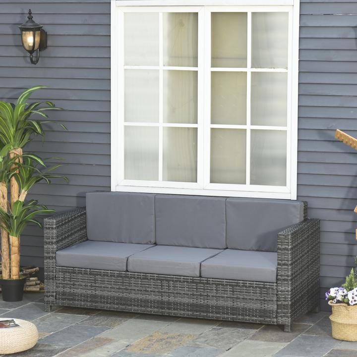 Produktbild Outsunny 3 - Sitzer Rattansofa mit Kissen