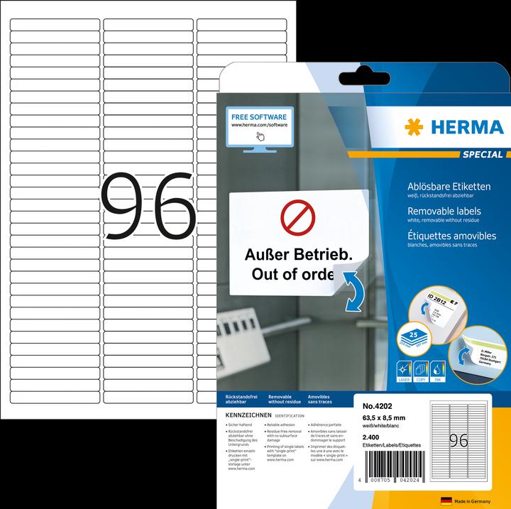 Actual product image HERMA A4 removable labels