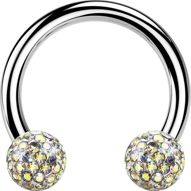 Actual product image Star Piercing Circular barbell silver with two crystal balls multicolour epoxy protective layer (Surgical steel 316L)