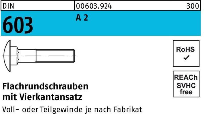Produktbild Flachrundschraube DIN 603 m.Vierkantansatz M 6 x 45 A 2 (100 Schrauben pro Stück)