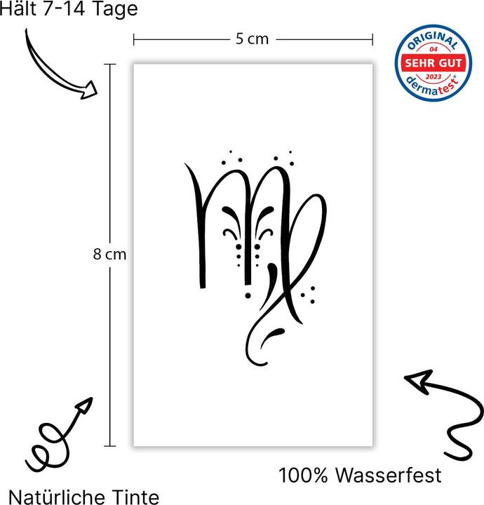 Produktbild minink Temporäres Tattoo: Sternzeichen Jungfrau in kalligrafischer Schrift