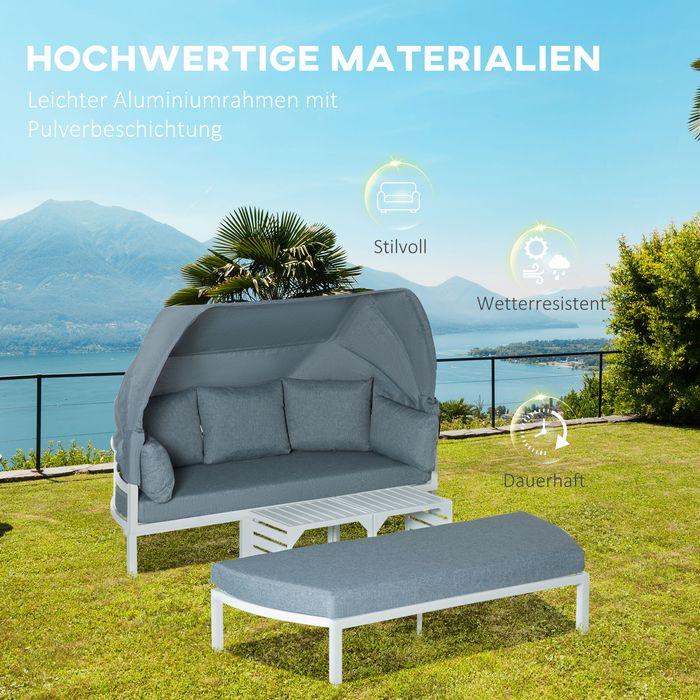 Image du produit Swisshandel24 Salon de jardin 5 personnes avec table basse et canapé avec coussins Outdoor Aluminium Blanc+Gris