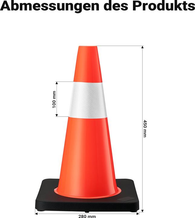 Produktbild Wiltec Verkehrskegel 45cm Leitkegel Pylon Warnhütchen Warnkegel aus PVC & Gummi