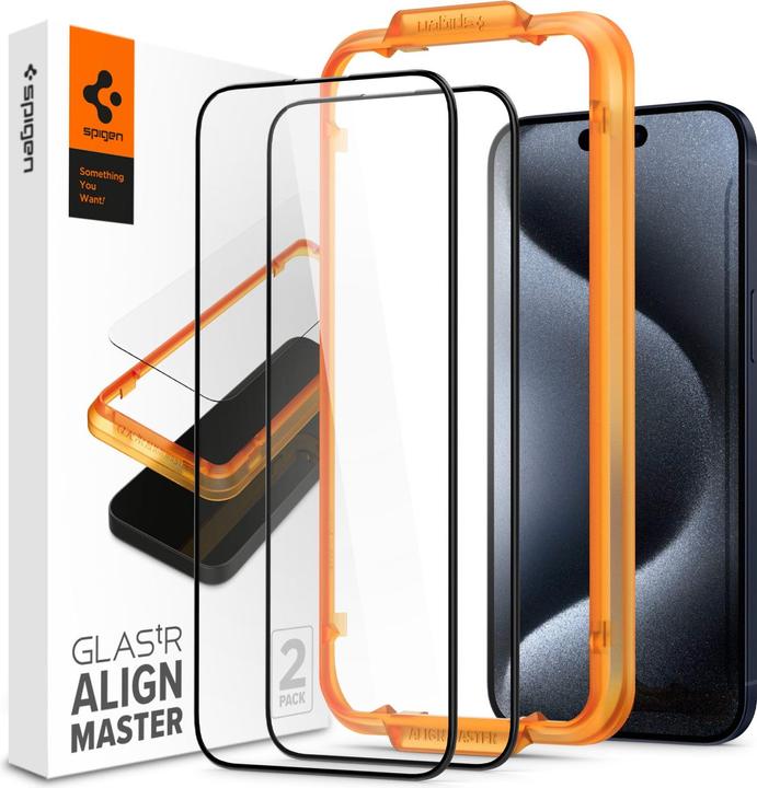 Spigen VERRE TREMPÉ ALM GLASS FC 2-PACK IPHONE 15 PRO NOIR (2 pièce(s), Apple iPhone 15 Pro)