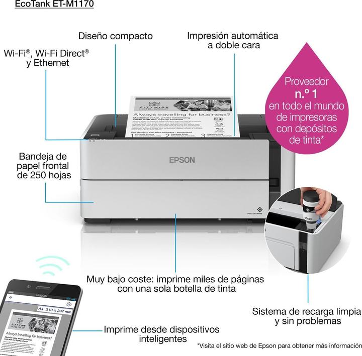 Actual product image Epson ET-M1170 EcoTank (Ink tank, Black and white)