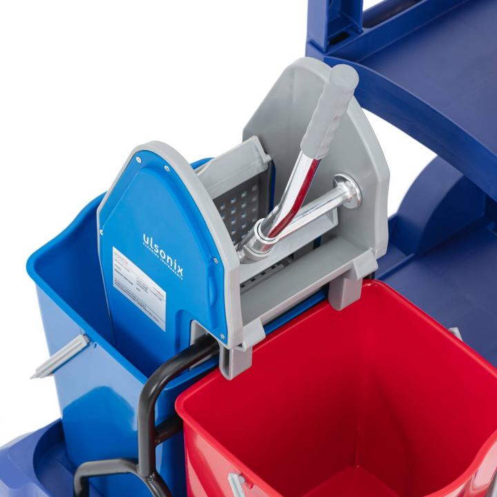 Produktbild Ulsonix Reinigungswagen Putzwagen mit Presse, 2 Eimern, 3 Ablagen, 65-l-Sack 200 kg (200 kg)