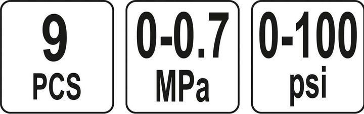 Produktbild Yato Profi Benzin Druckprüfer Set 9 TLG, mit Manometer 0-100 psi / 0-7 Bar, Flexible Ablaufschläuche