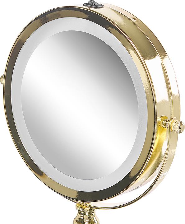 Produktbild Beliani Kosmetikspiegel Lumarko LED-Kosmetikspiegel ø 18 cm gold BAIXAS! (18 x 18 x 34 cm)