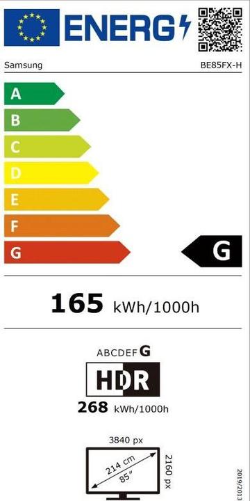 Etichetta energetica Samsung BE85FX-H Smart Signage TV 214,63 cm 84,5 Zoll (3840 x 2160 pixel, 85")