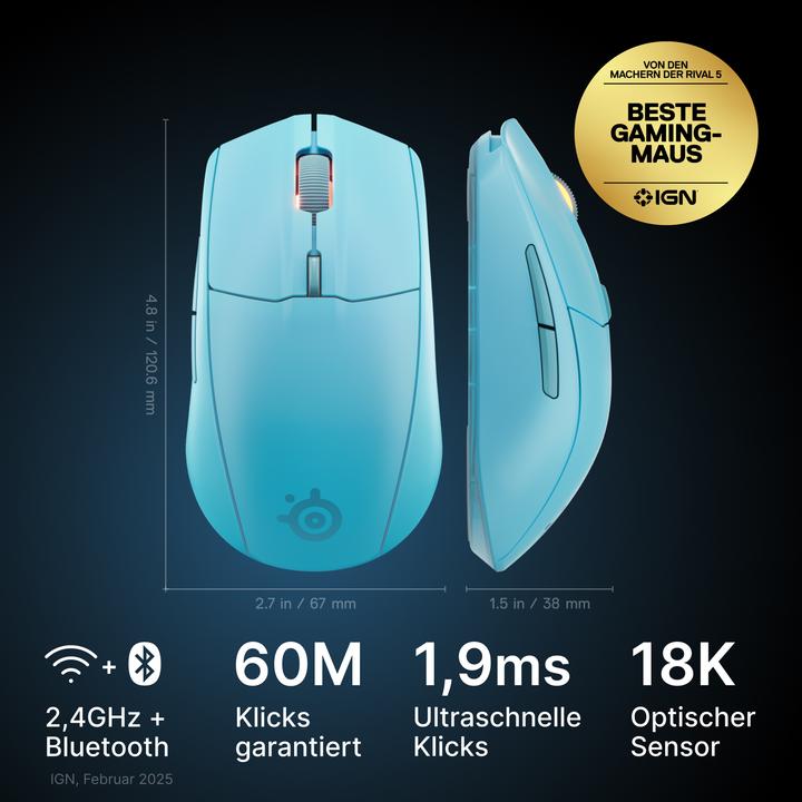 Actual product image SteelSeries Rival 3 WL Gen 2 - Aqua (Wireless)