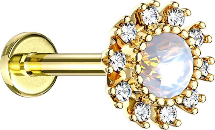 Produktbild Star Piercing Micro Labret Innengewinde 14k vergoldet doppel Kristall geplastert silber (ohne Messing, Titan G23)
