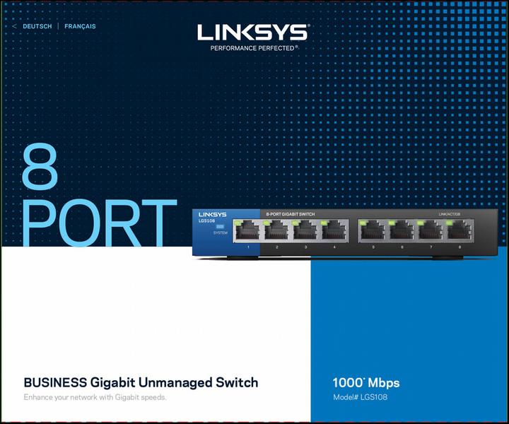 Actual product image Linksys Unmanaged Gigabit Switch 8-Port (8 Ports)