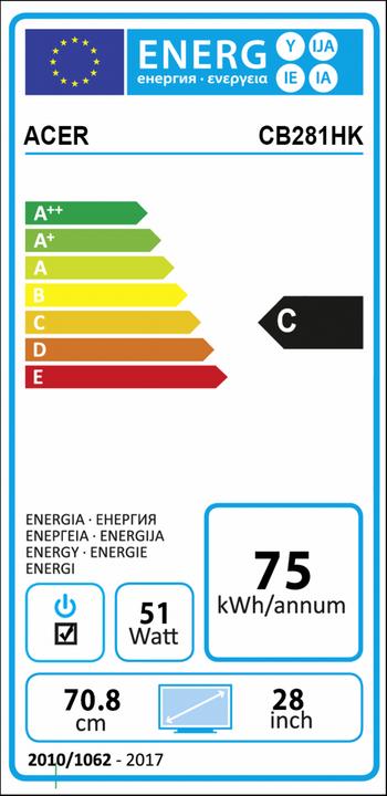 Energie-Label Acer CB281HKbmjdprx (3840 x 2160 Pixel, 28")