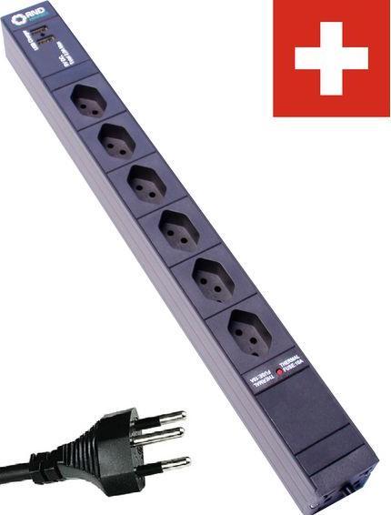 Produktbild RND Electronics PDU-Steckdosenleiste mit USB-Ladegerät 6x Schweizer Steckdose Typ J (T13) - Schweizer Stecker Typ J