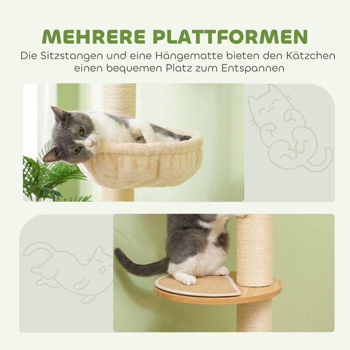Produktbild Swisshandel24 Kratzbaum, Katzenkratzbaum Deckenhoch, 230-250 cm, Höhenverstellbar, Kippschutz (250 cm, Eiche+Cremeweiss)