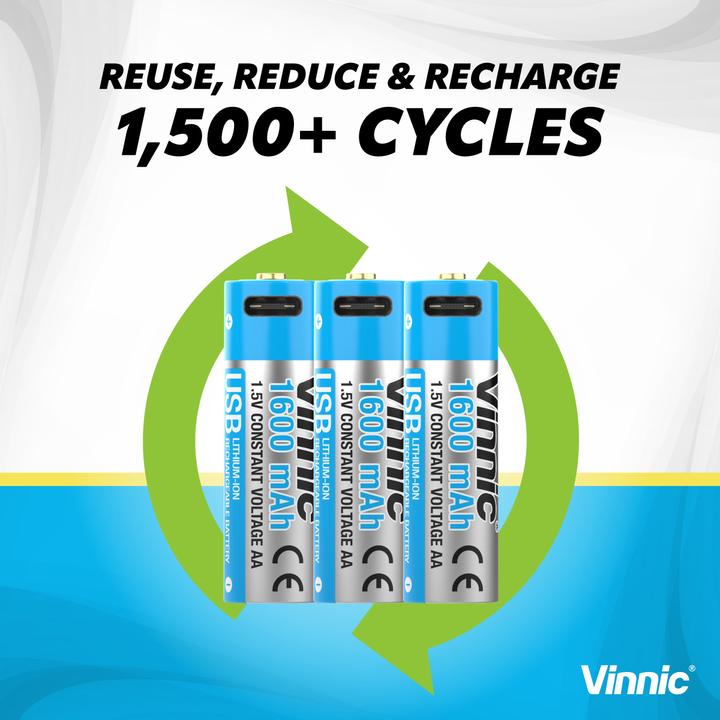 Produktbild Vinnic Rechargeable Battery AA USB-C 1600mAh 4pcs incl. Case&Charging Cable (4 Stk., AA, 1600 mAh)
