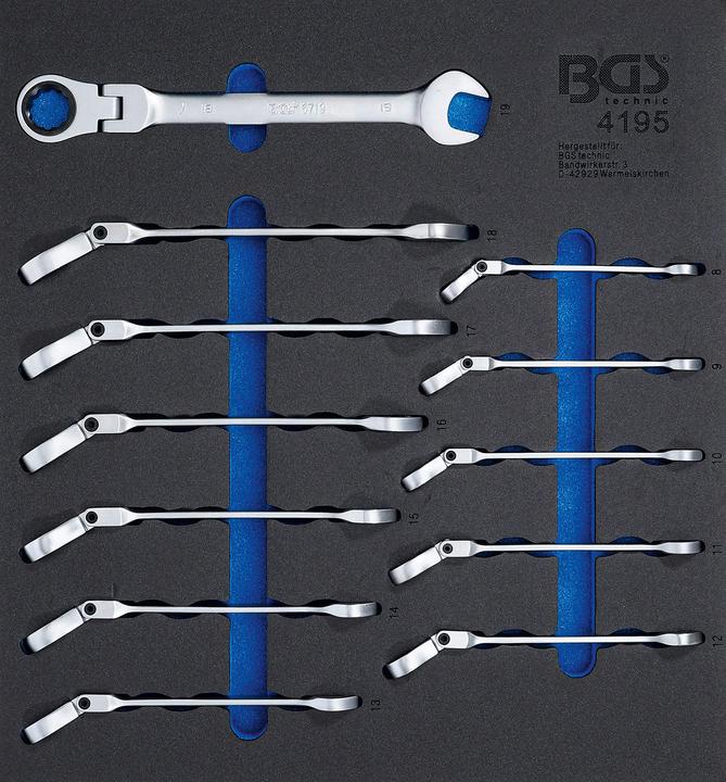 Actual product image BGS Tool Tray 2/3: Ratchet Combination Wrench Set adjustable 8 - 19 mm 12 pcs.