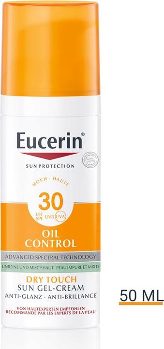 Actual product image Eucerin SUN Face Oil Control Gel-Cream SPF 30 (Sun cream face, SPF 30, 50 ml, 98.20 g)