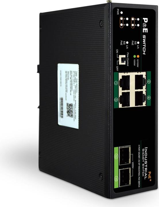 Produktbild Digitus Industrieller 4-Port Gigabit PoE+ Switch mit 2 x SFP Uplink (4 Ports)