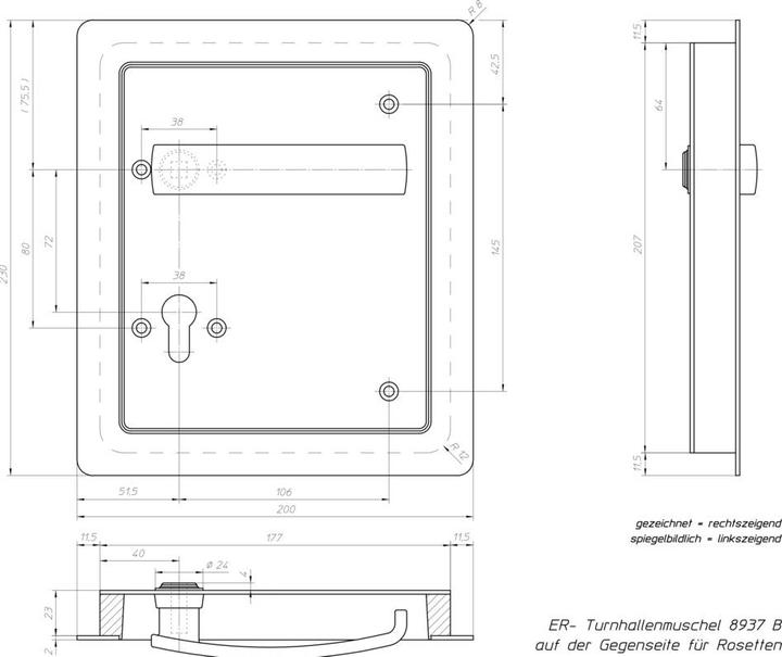 Productafbeelding Ogro Einlass-Flachdrückergarnituren 8937B, Tiefe 23 mm (Deurgreep)