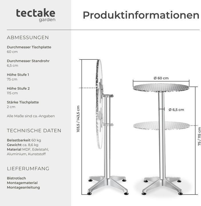 Image du produit tectake Tables de bistrot (Ø 60 x 114 cm)