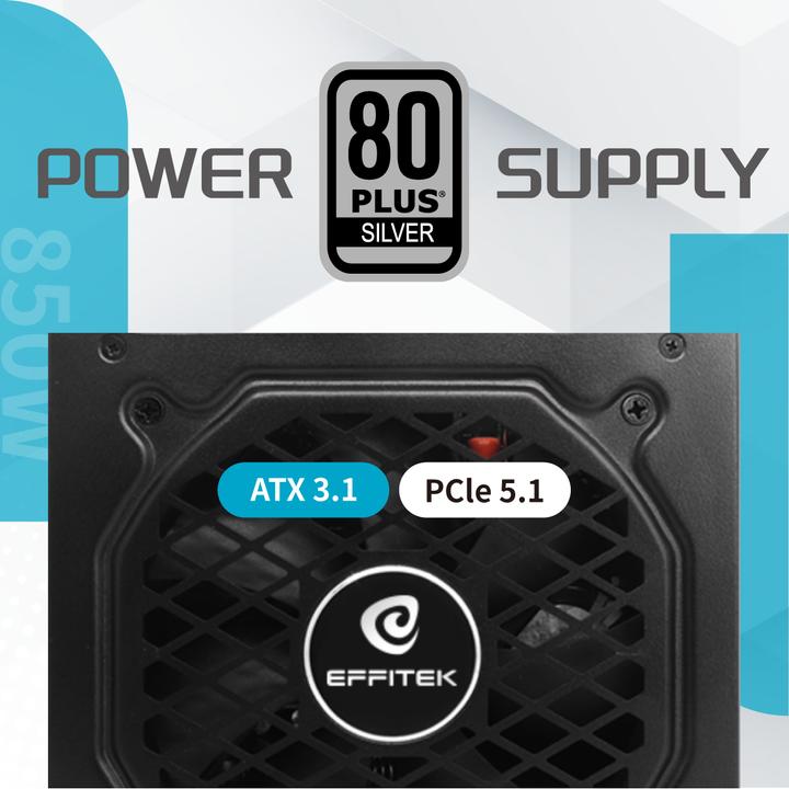 Actual product image Effitek Netzteil 850W Silver ATX 3.1, PCI 5.1 (850 W)