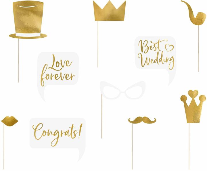 Partydeco Set di 10 pezzi per la cabina fotografica del partito, oro