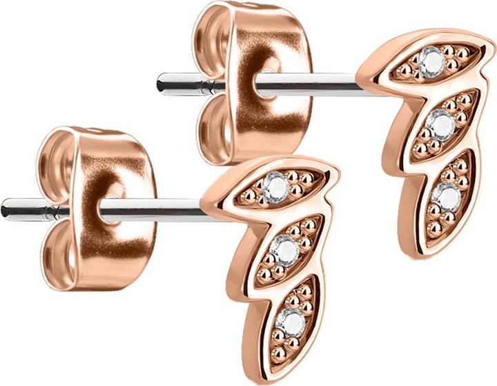 Star Piercing Ohrstecker drei Federn rosegold mit Kristall silber (Chirurgenstahl 316L, Messing)