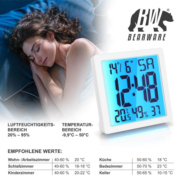 Produktbild Bearware Wecker digital für zuhause & unterwegs, Licht, Temperatur Luftfeuchtigkeit, Datum, Schlummerfunktion