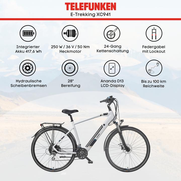 Produktbild Telefunken Trekking E-Bike Expedition XC941, Wheel size 28 ", Warranty 24 month(s), Light Grey (50 cm)