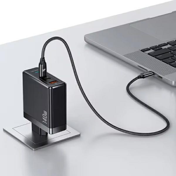 Actual product image Usams US-UM Fast Charger Kit--UM Series (US-CC168 EU T52 140W ACC GaN Fast Charger+US-SJ581 U82 Type-C To (140 W)