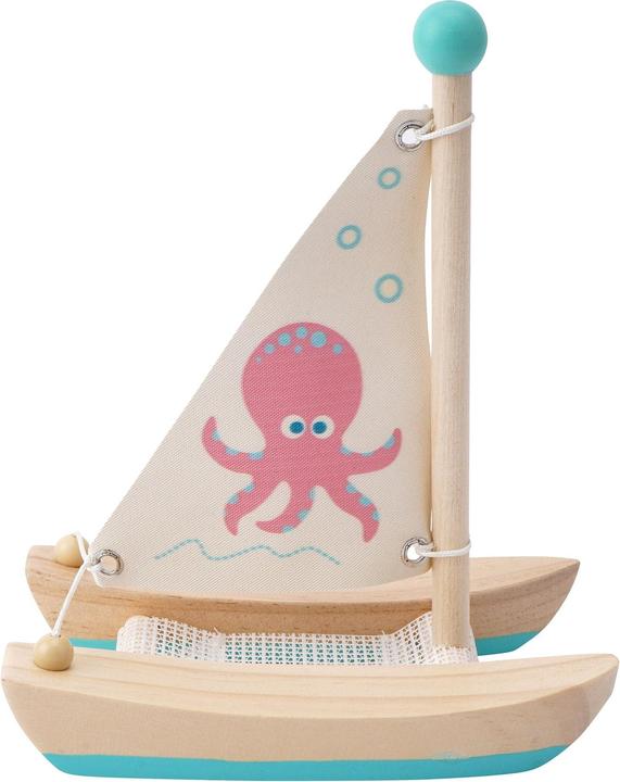 Image du produit Activity Board Giftware Little Wooden Catamaran Sailing Boat, temps de bain jouer bateau flottant, baignoire et