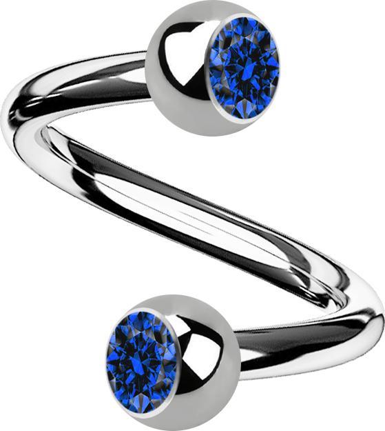 Star Piercing Micro Spirale silber mit zwei Kugeln Kristall dunkelblau (Titan G23, ohne Messing)