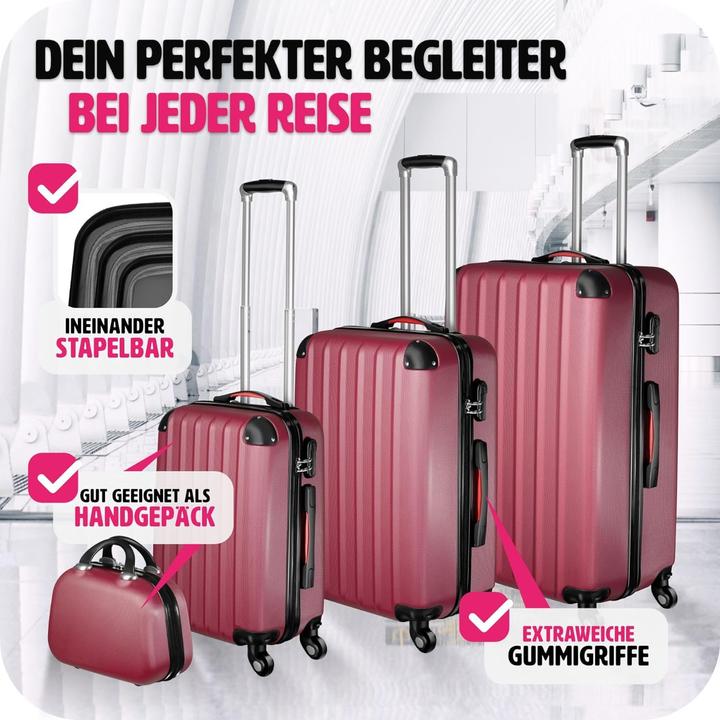 tectake 4-teiliges Reisekofferset (90 l, M (50 - 90l), L (90 - 115l), XL (ab 115l))