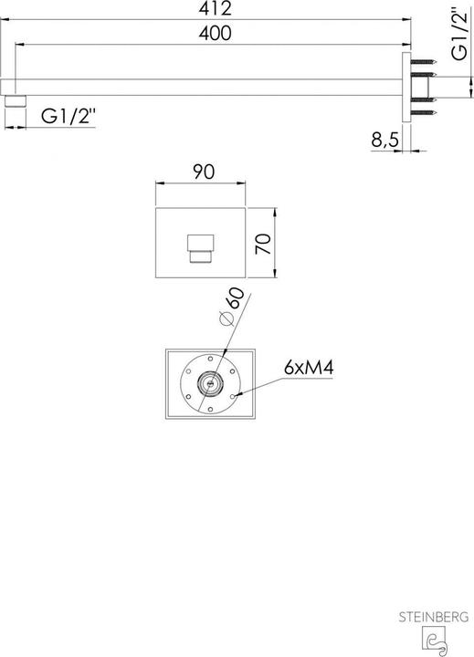 Actual product image Steinberg Series 120 shower arm, reinforced wall bracket, wall mounting, 1207910