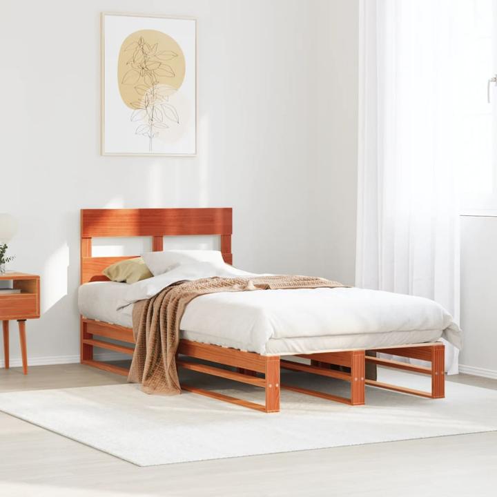 Produktbild VidaXL Massivholzbett Holzbett Bett Palettenbett mit Kopfteil 120x190cm Kiefer (120 x 190 cm)