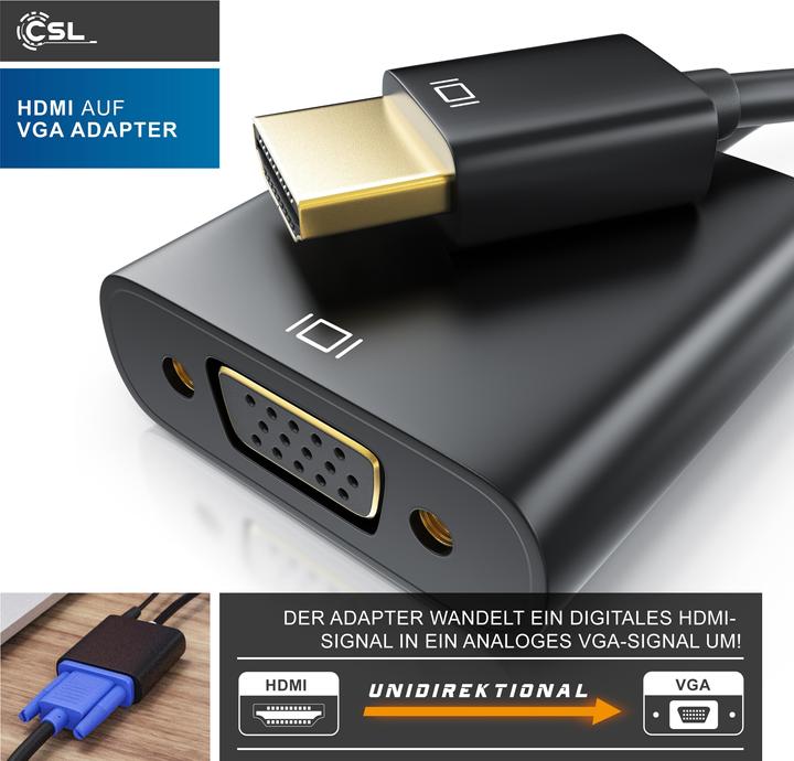 Actual product image CSL HDMI to VGA, 3.5mm jack audio & video adapter, 10 cm, 1080p converter cable, digital to analogue (VGA, 20 cm)