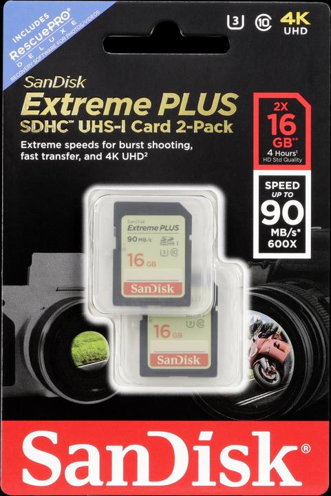 Immagine prodotto SanDisk Extreme Plus 2-Pack 16GB 90MB/s. UHS-I (16 GB, SDHC, U3, UHS-I)