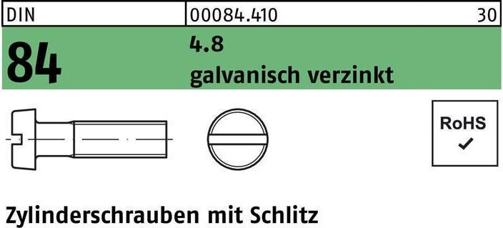 Produktbild Zylinderschraube DIN 84/ISO 1207 Schlitz M 2 x 30 4.8 galvanisch verzinkt (2000 Schrauben pro Stück)