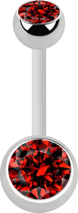 Star Piercing Banane weiss mit zwei Kugeln silber Kristall rot (Bioflex, Chirurgenstahl 316L, ohne Messing)