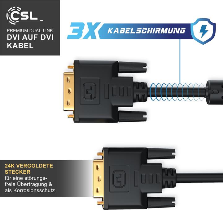 Produktbild CSL DVI zu DVI Kabel - Dual Link 24 1 - HDTV Auflösungen bis 2560x1600 - Ferritkern - OFC Kupferleiter (1.50 m, DVI)