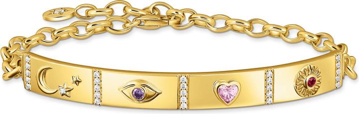 Thomas Sabo Armband mit kosmischen Symbolen und bunten Steinen vergoldet (19 cm, Silber)